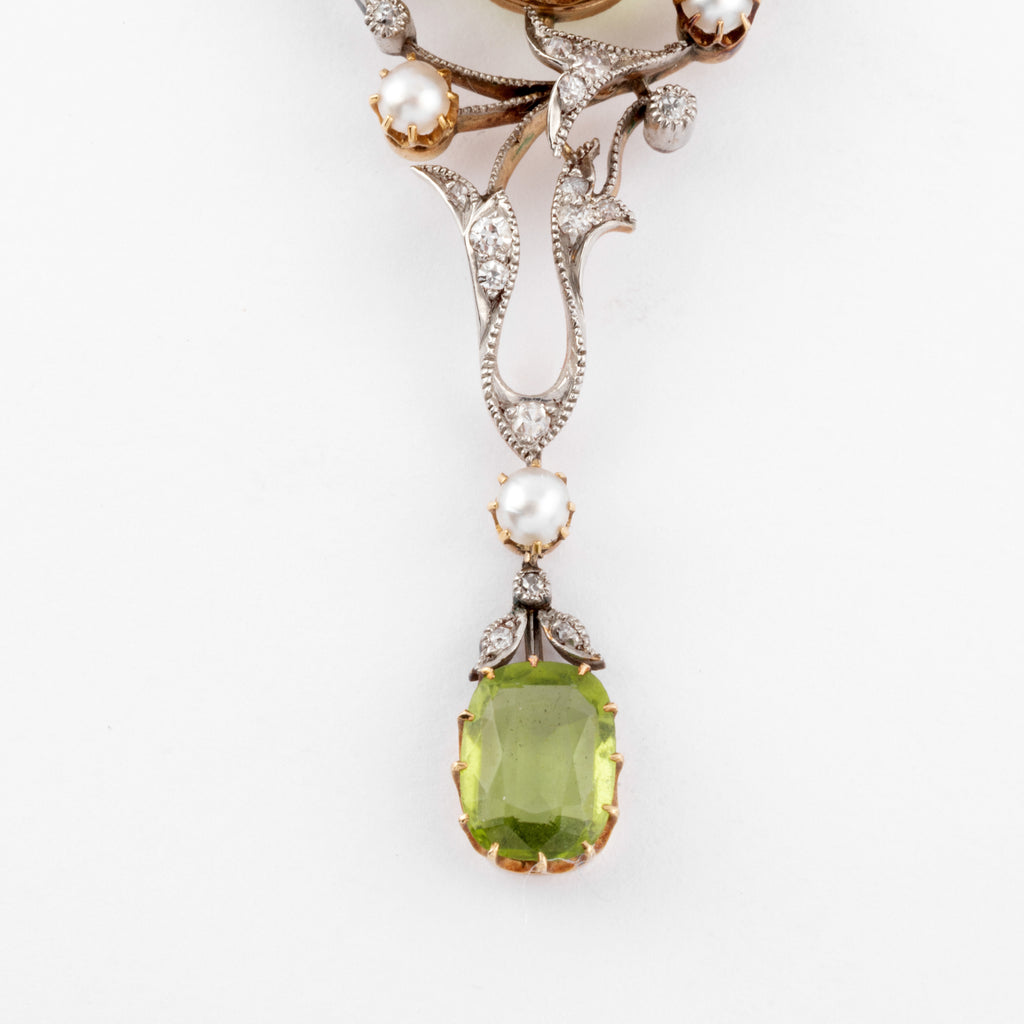 Collier or jaune et Argent Napoléon III orné de Péridot