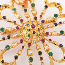 Charger l&#39;image dans la galerie, Pendentif et broche or jaune du créateur grec Lalaounis ornée de pierres précieuses
