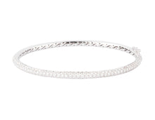 Charger l&#39;image dans la galerie, Bracelet jonc en or gris serti de 3 lignes de diamant
