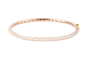 bracelet jonc ouvrant en or rose serti de 3 lignes de diamant