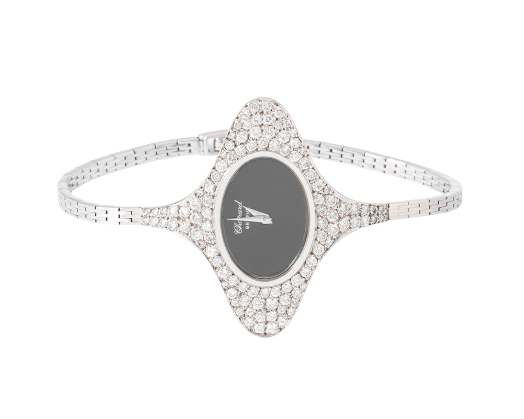 Montre ovale Or gris diamants Chopard année 1970