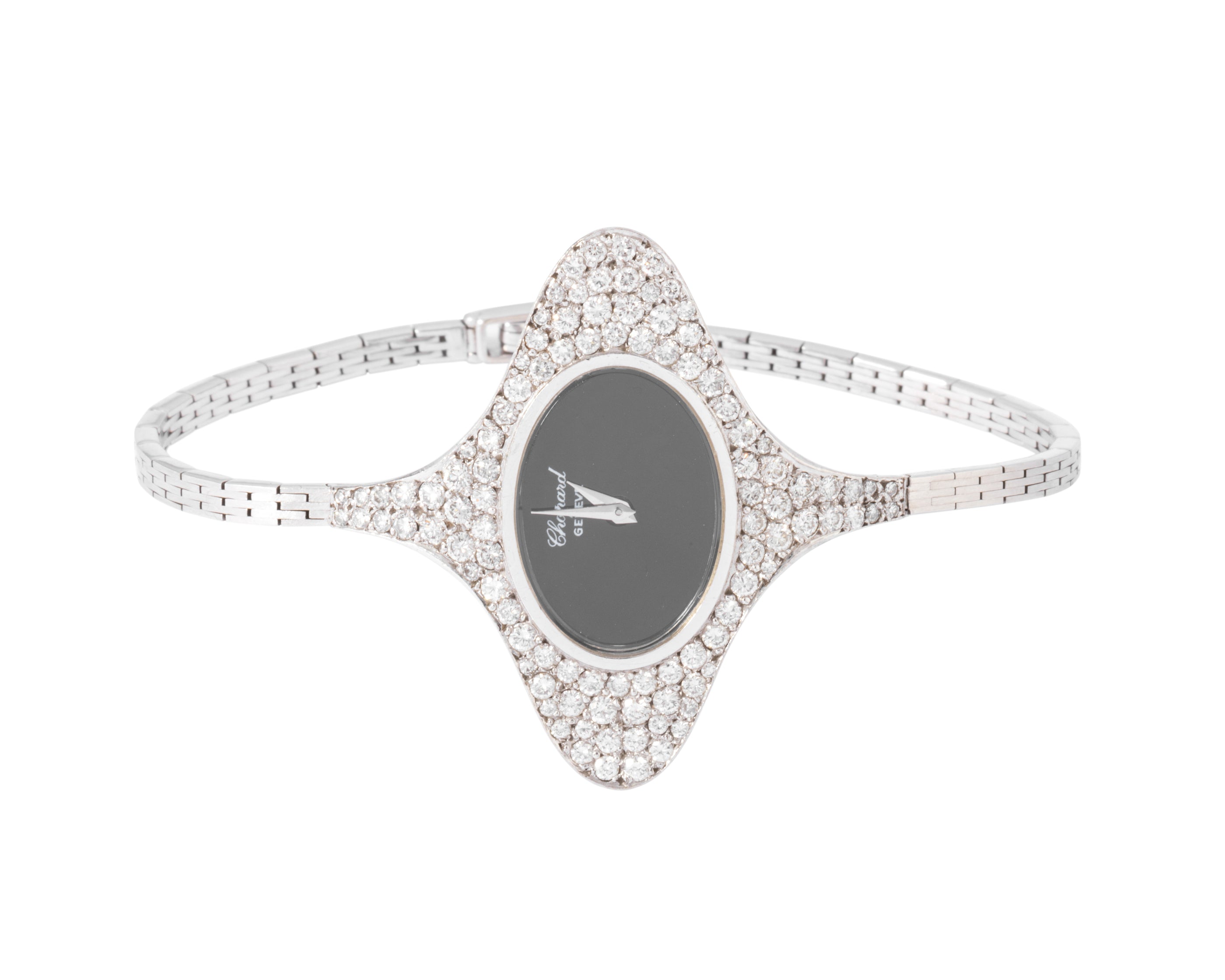 Montre ovale Or gris diamants Chopard année 1970