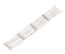 Charger l&#39;image dans la galerie, Bracelet or gris et diamant sur chaine força limée alternée de 4 motifs avec des fleurs
