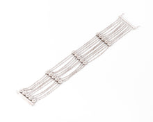 Charger l&#39;image dans la galerie, Bracelet or gris et diamant sur chaine força limée alternée de 4 motifs avec des fleurs
