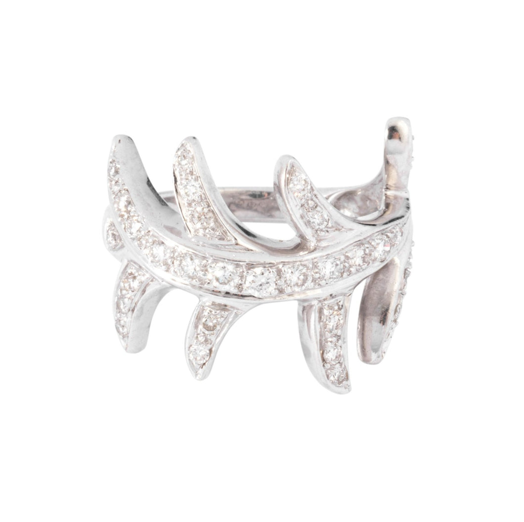 Bague or gris feuillages en diamant