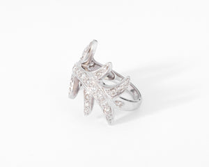 Bague or gris feuillages en diamant