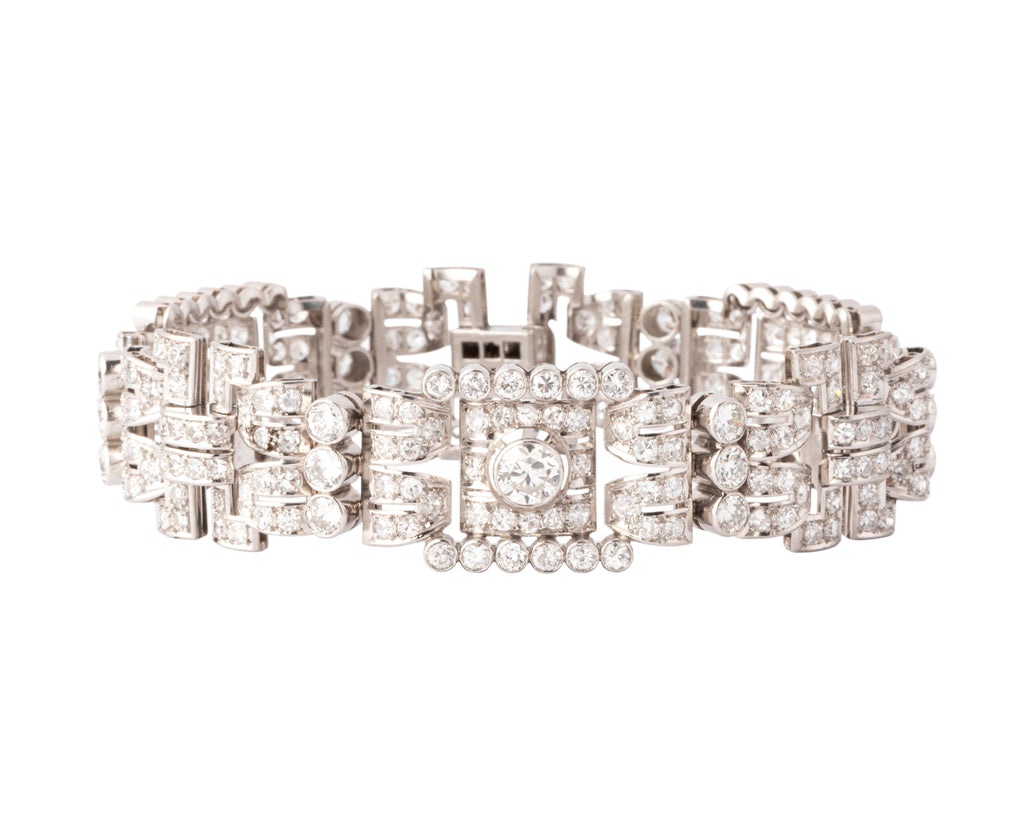 Bracelet platine et diamant art décot à motifs rectangulaires