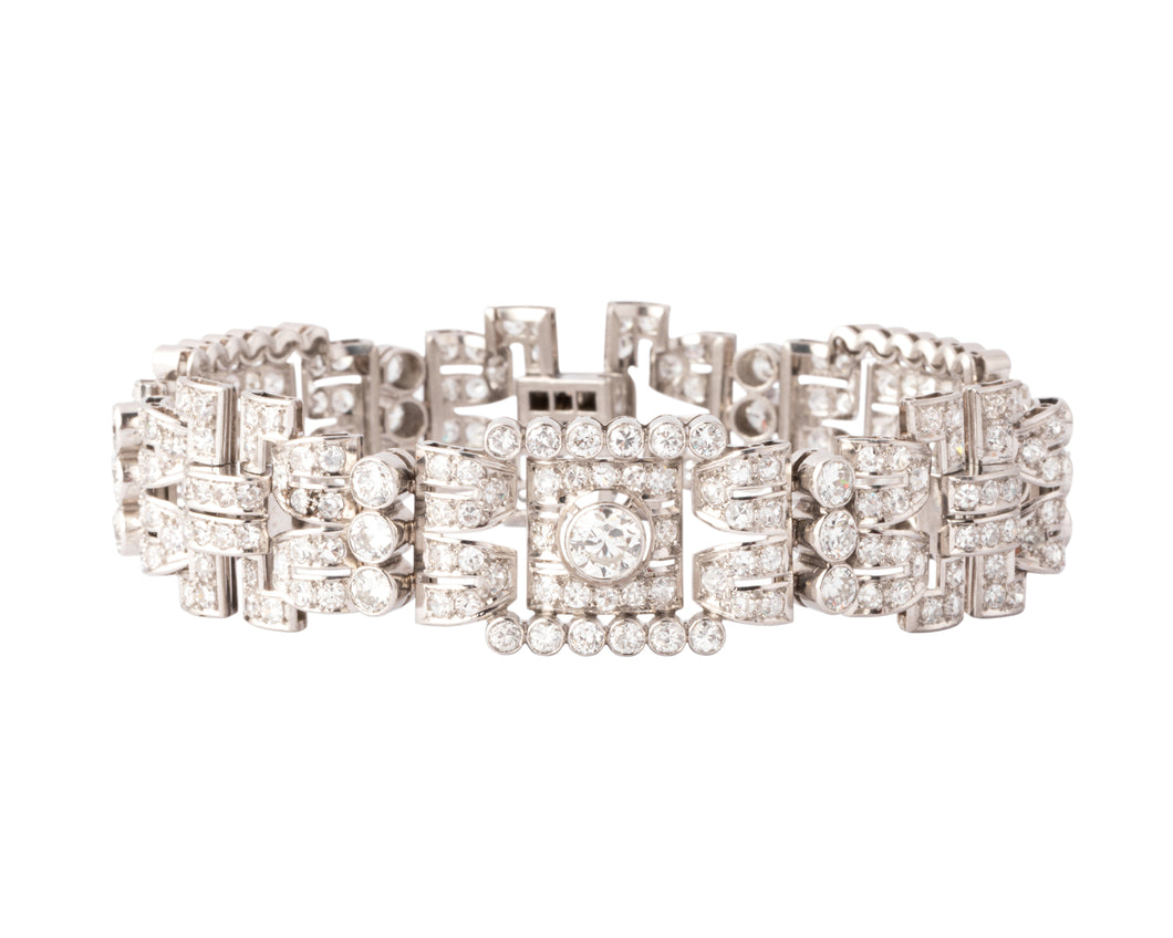 Bracelet platine et diamant art décot à motifs rectangulaires