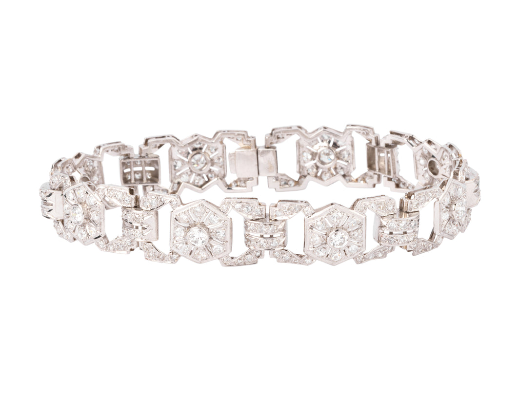 Bracelet or gris et platine au motifs octogonaux
